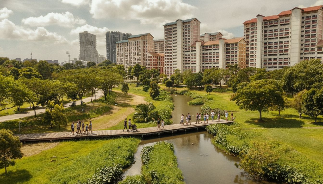 Bishan-Ang Mo Kio Park with greenery and residential backdrop
