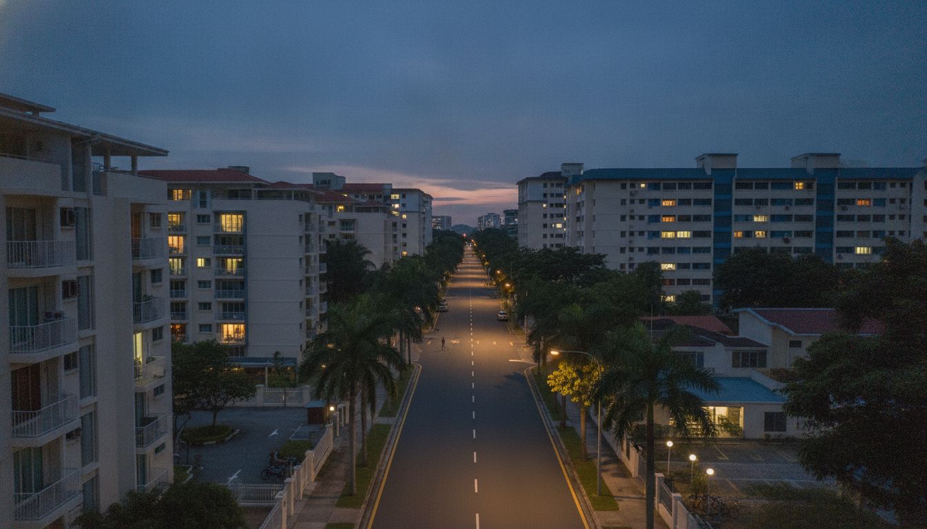 District 20 residential street at golden hour