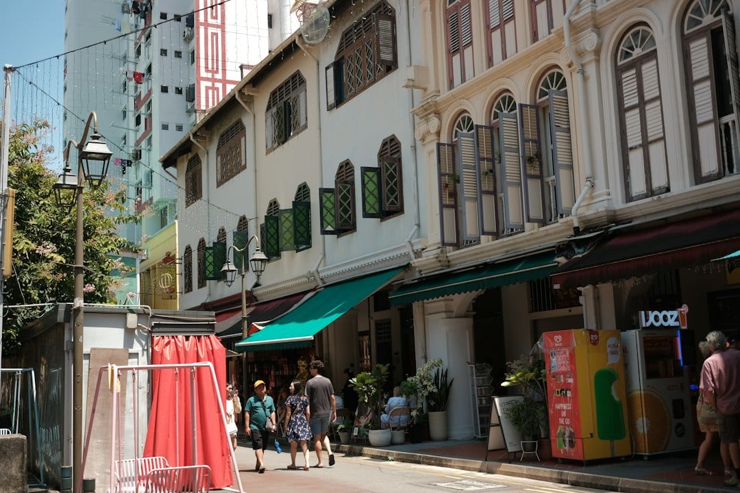 Upper Thomson street lined with cafes and shophouses